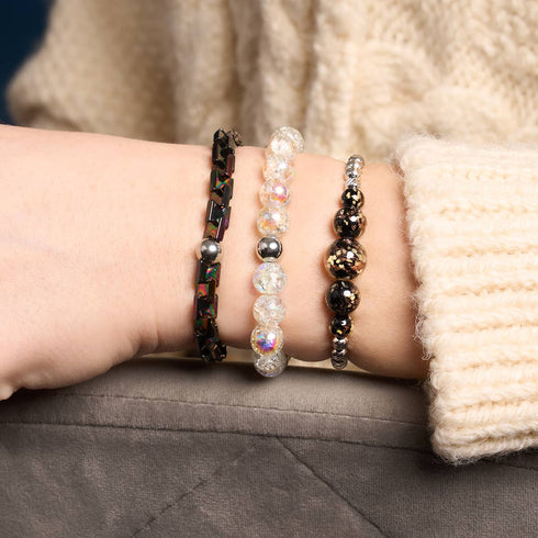 Obsidian | Silver | Firefly Glass Cascade Bracelet